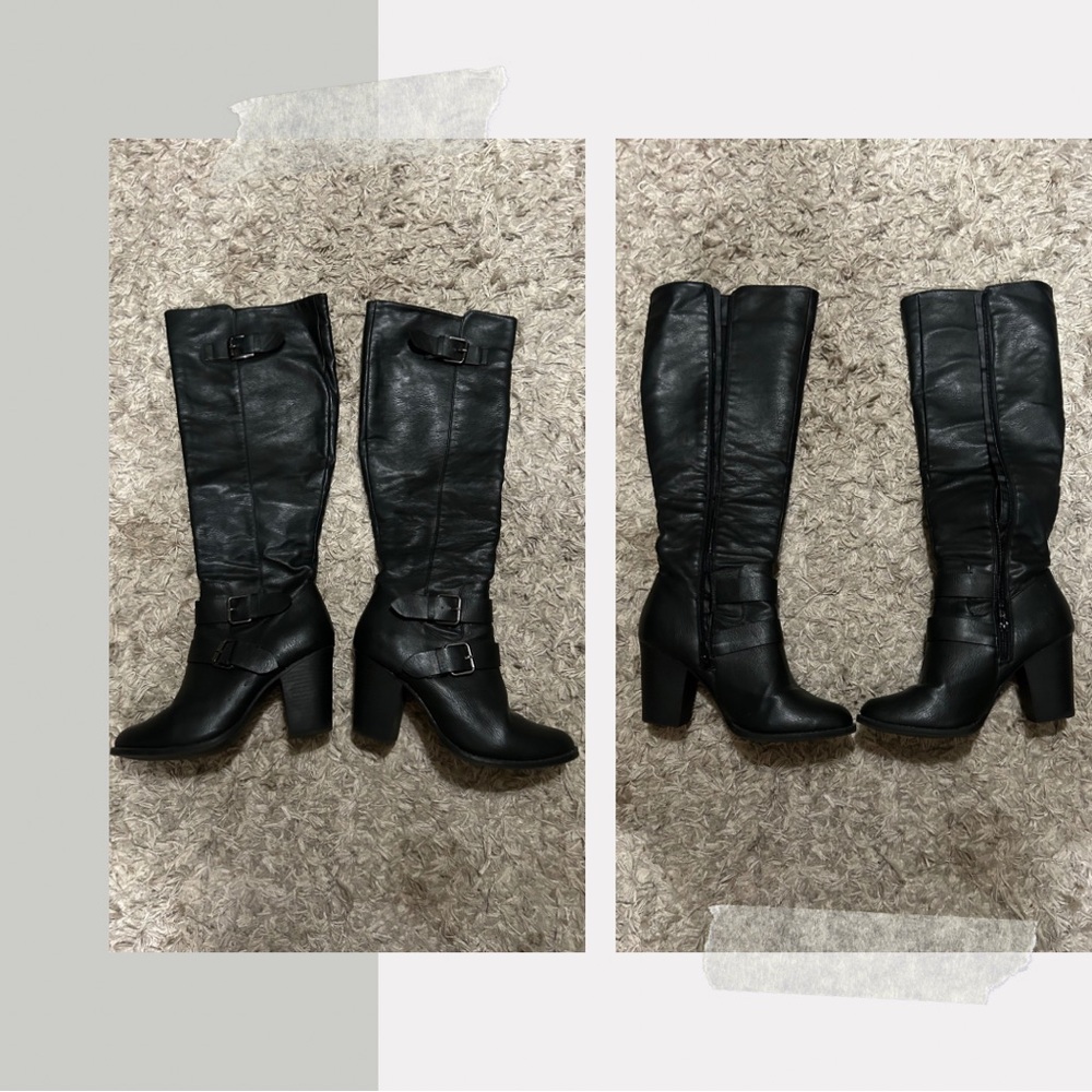 Black Leather JustFab, Knee High Boots, Size 8